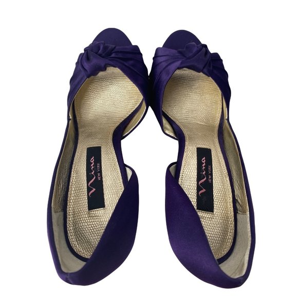 NINA D'Orsay Purple Satin Peep Toe Heels Size 8.5 - Picture 11 of 13